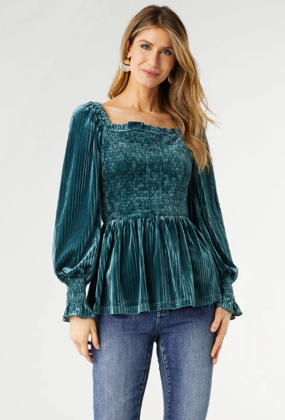 Coco Carmen Pleated Velour Top