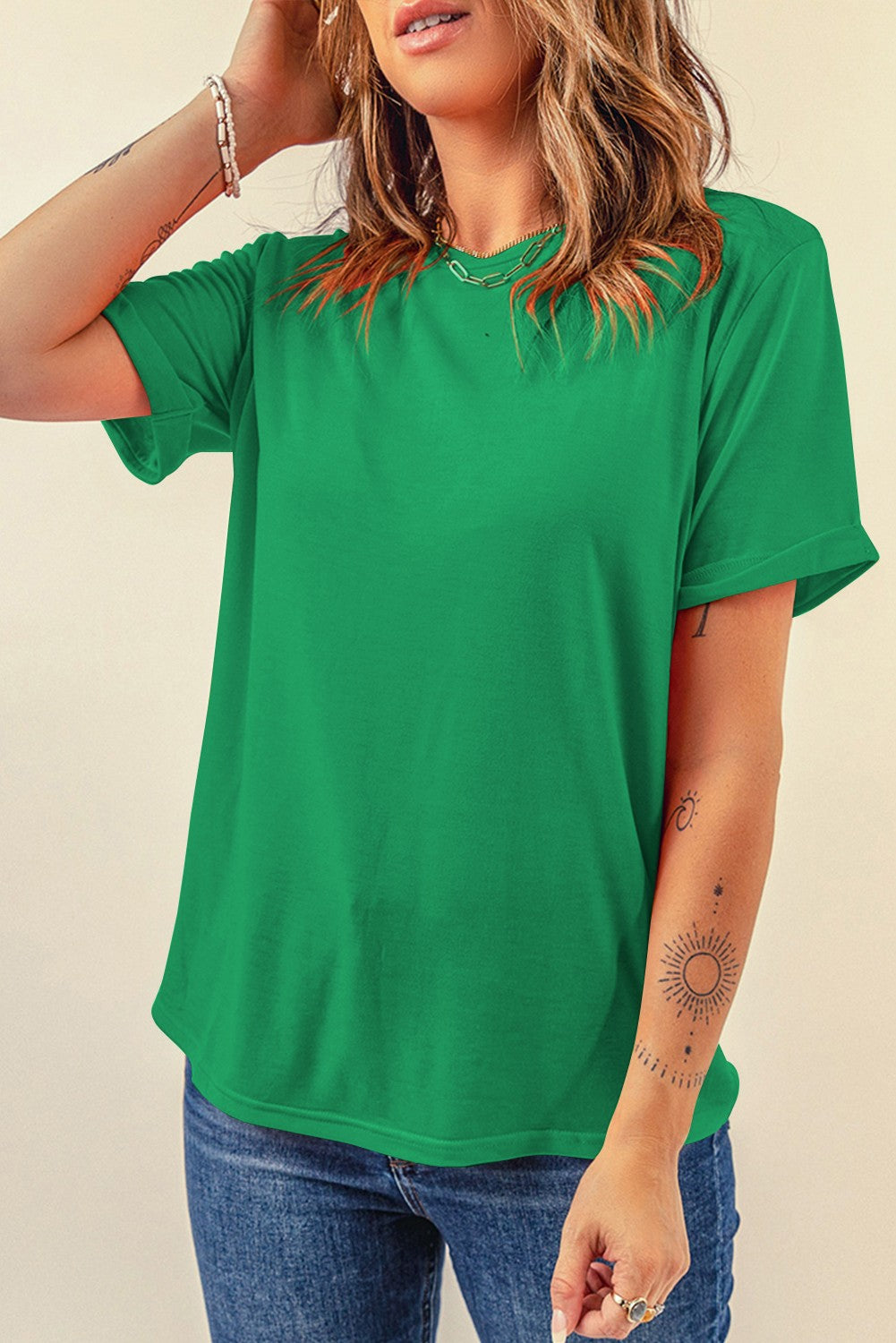 Casual Plain Crew Neck Tee
