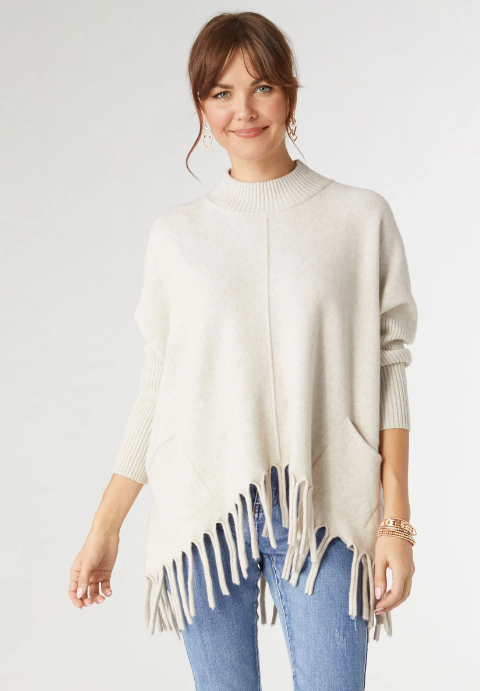 Coco Carmen Mock Neck Fringe Sweater