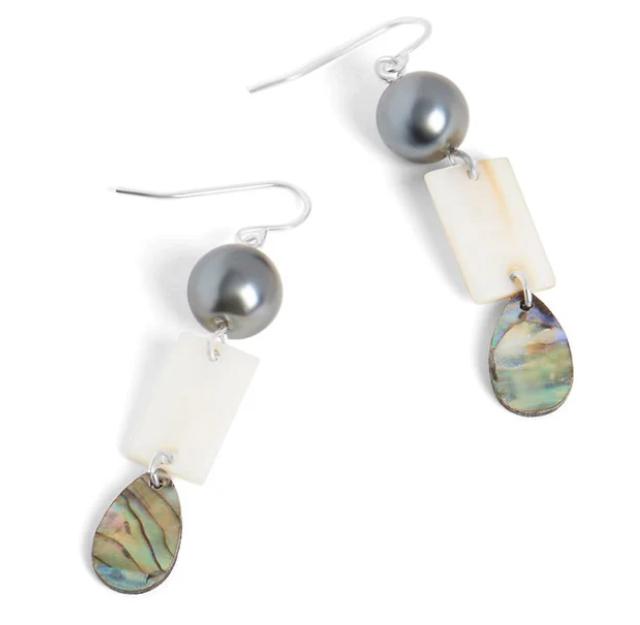 Pearl with Abalone Dangle Earrings