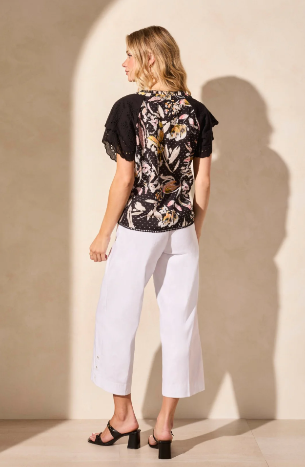 Tribal Eyelet Flutter Sleeve Blouse