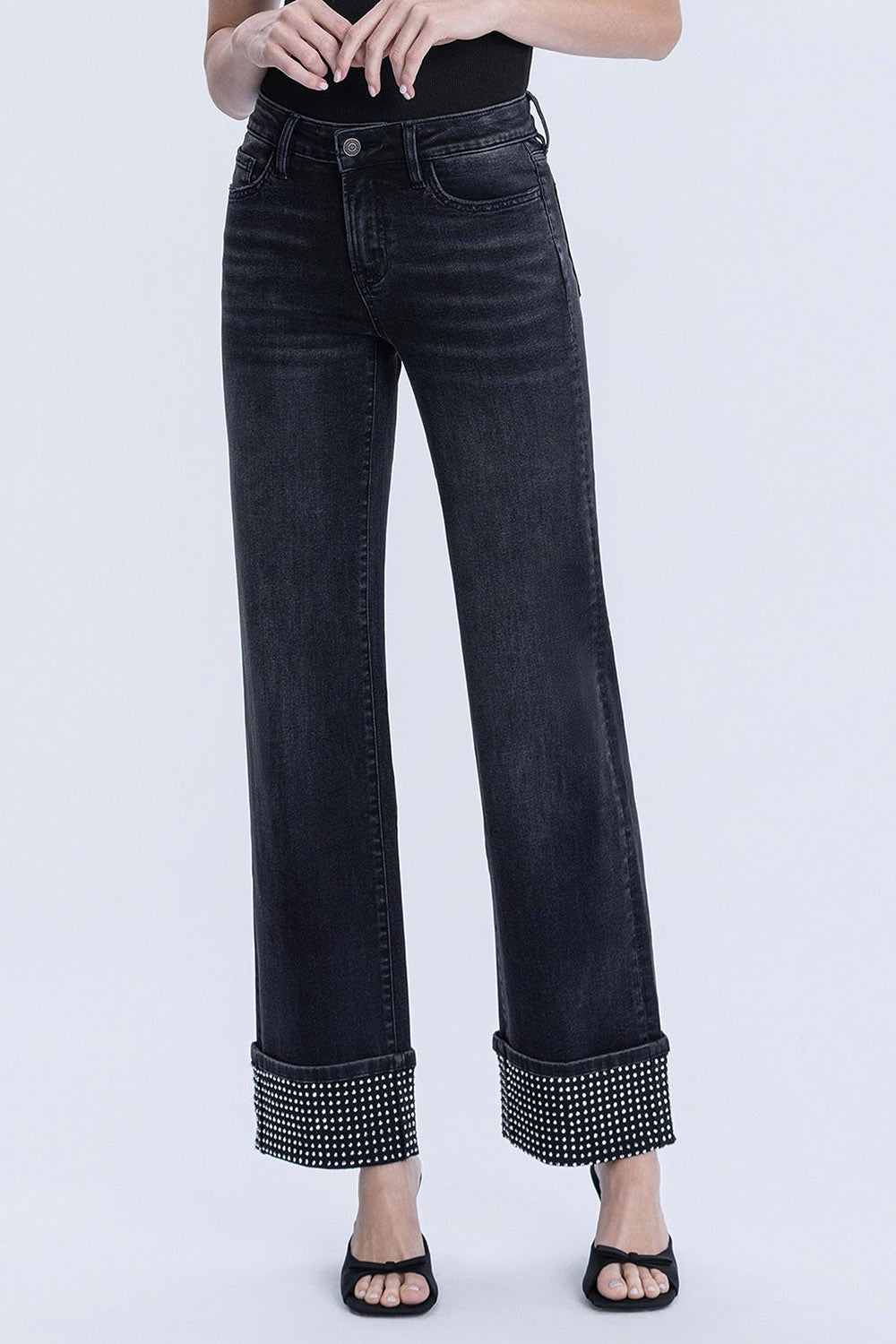 Flying Monkey Studded Cuff Wide Leg Jeans