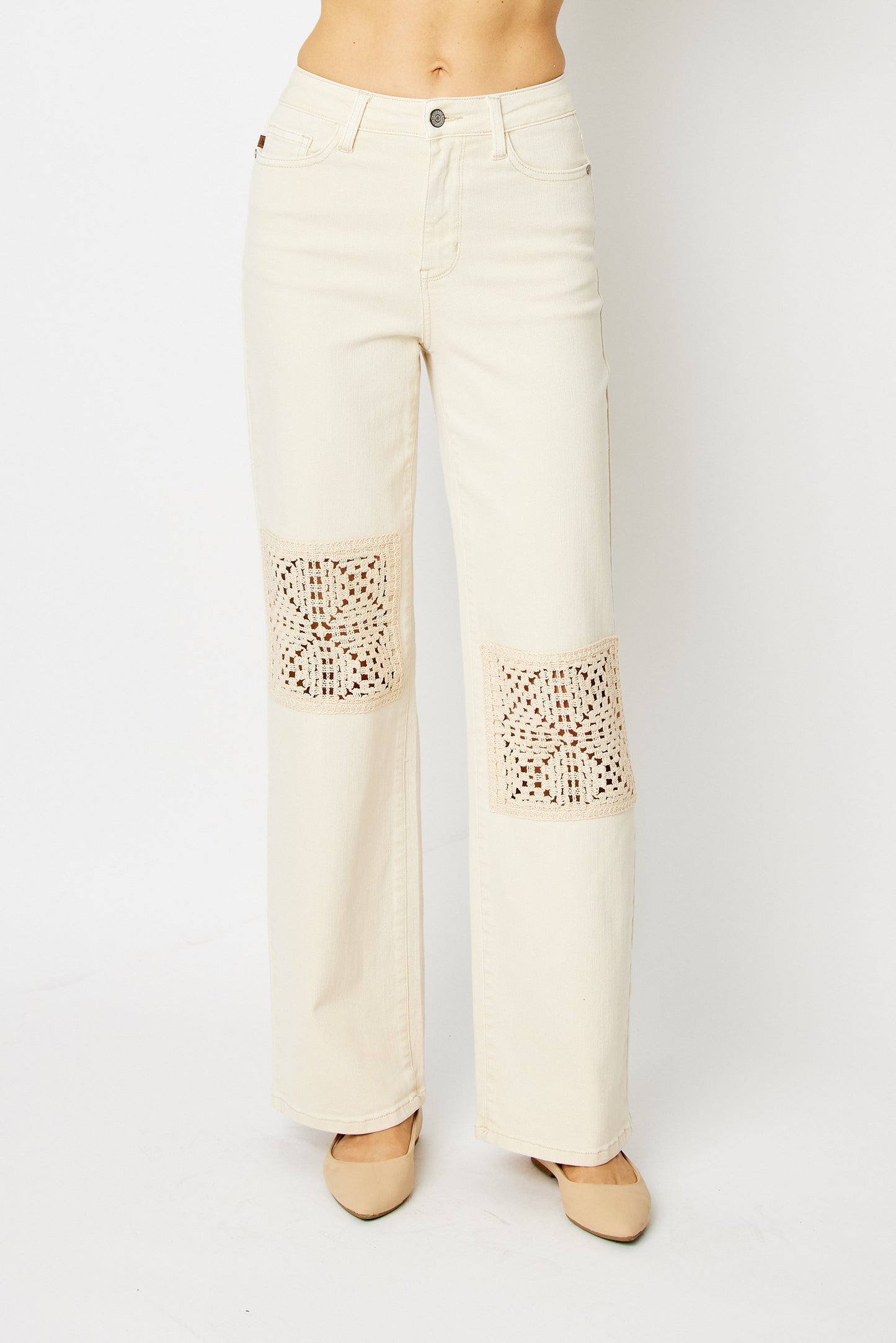Judy Blue Crochet Patches Wide Leg Pants