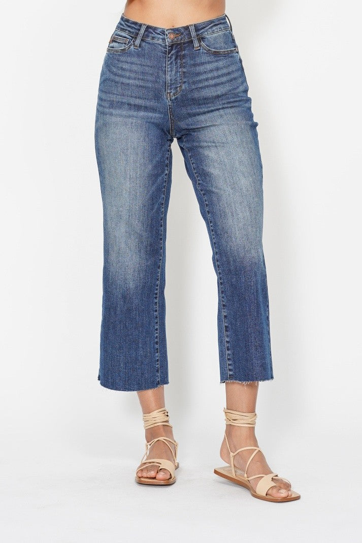 Judy Blue Back Pocket Embroidery Cropped Wide Leg