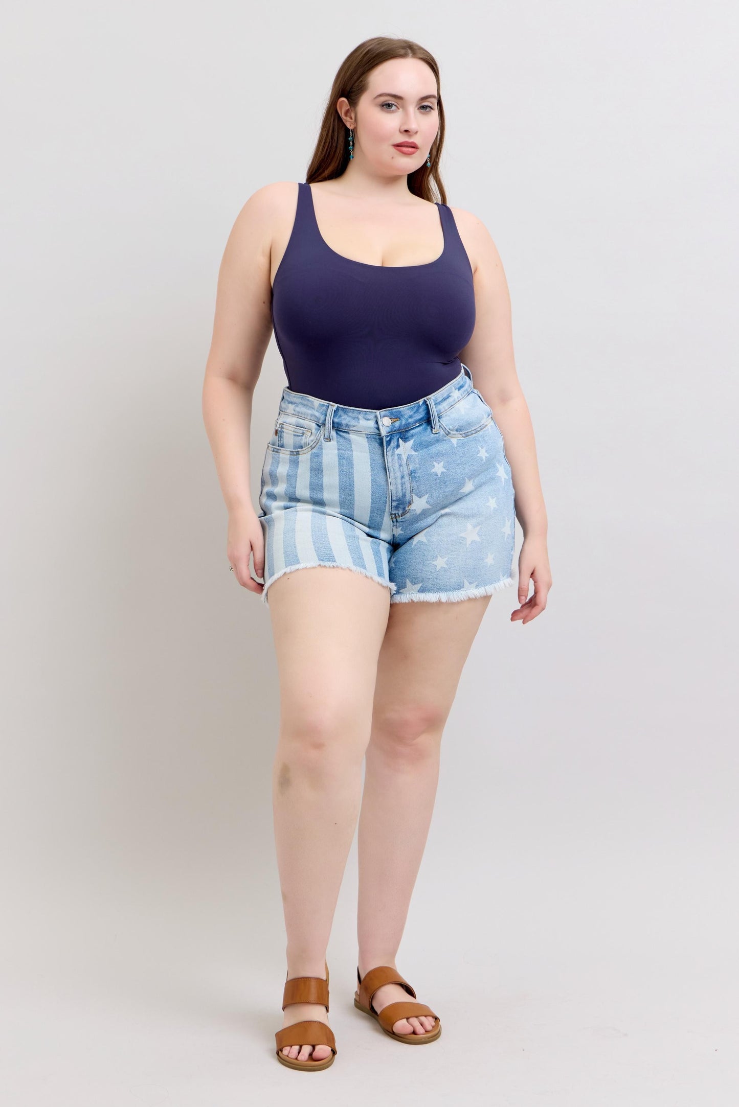 Judy Blue Star & Stripes Fray Hem Shorts