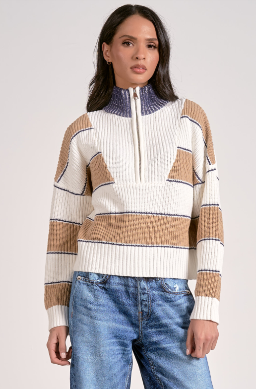 Elan Oatmeal Stripe 1/4 Zip