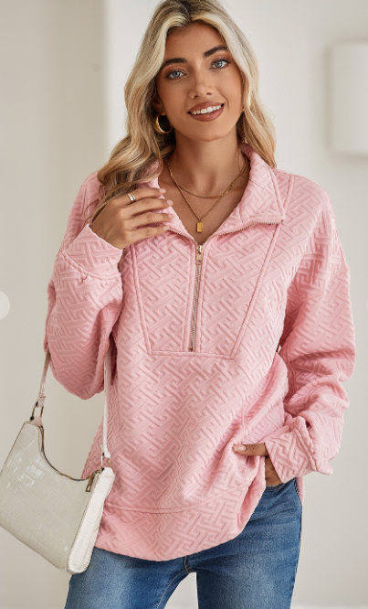 Textured Half Zipper Collared Sweatshirt
