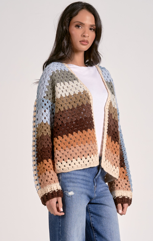 Elan Striped Crochet Cardigan