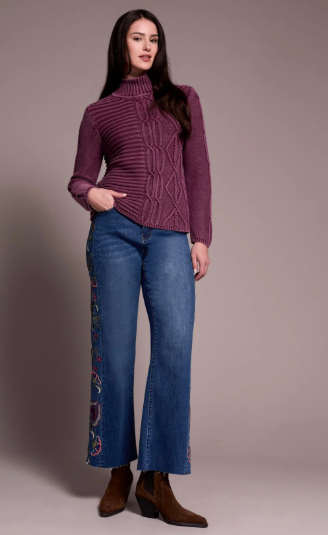 Tribal Cable Knit Mock Neck Sweater