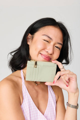Sia Zip Card Holder Wallet – Compact Vegan Leather Cheetah-Rose