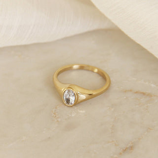 Oval CZ Signet Ring: Gold / 7