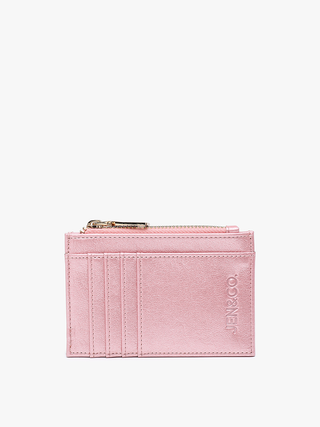 Sia Zip Card Holder Wallet – Compact Vegan Leather Cheetah-Rose