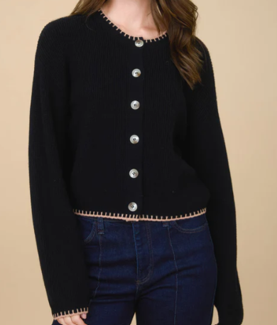 Blu Pepper Contrast Stitch Cardigan