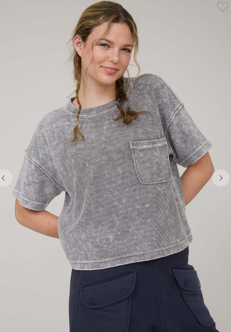 Washed Ribbed Tee Charcoal