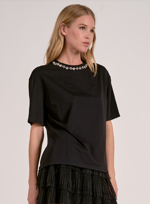 Elan Rhinestone Neck Tee