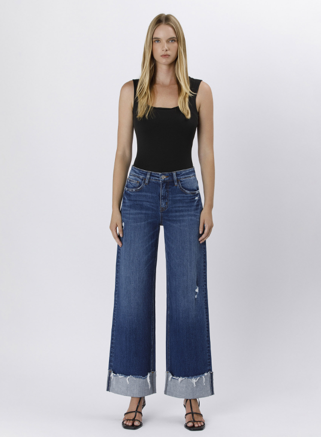 Flying Monkey Cuffed Wide Leg Jeans