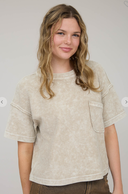 Washed Ribbed Tee Khaki