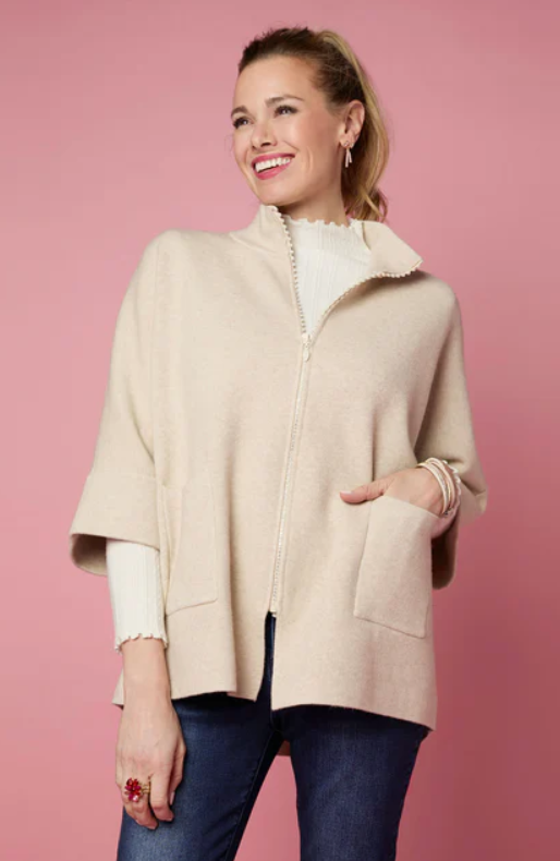 Coco Carmen Rhinestone Zip Front Cardigan