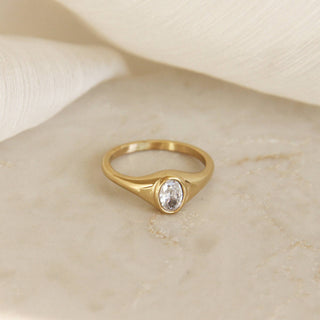 Oval CZ Signet Ring: Gold / 6