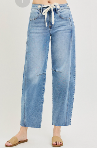 Risen Barrel Jeans With Drawstring