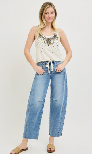 Risen Barrel Jeans With Drawstring
