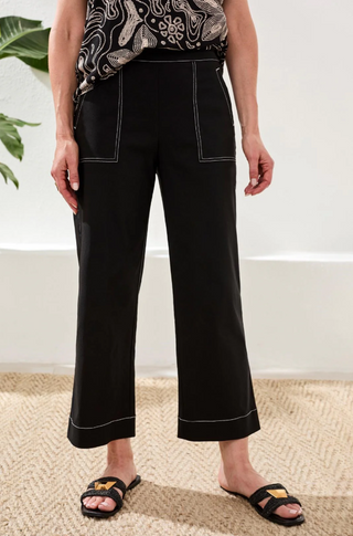 Tribal Capri Black White Stitching