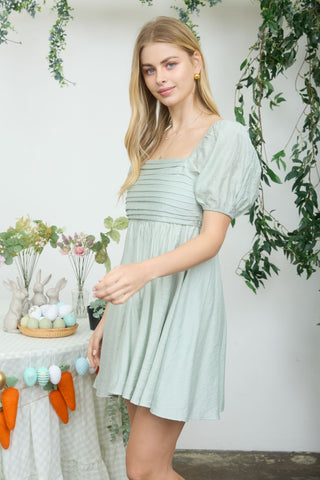 Blu Pepper Pleated Puff Slleve Mini Dress