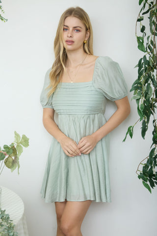 Blu Pepper Pleated Puff Slleve Mini Dress