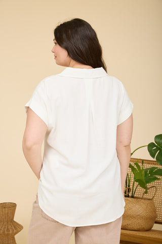 Blu Pepper Collared Split Neck Linen Top