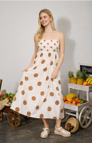 Blu Pepper Polka Dot Empire Midi Dress