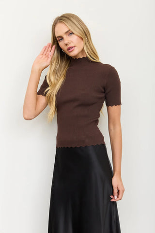 Blu Pepper Scalloped Mock Neck Top