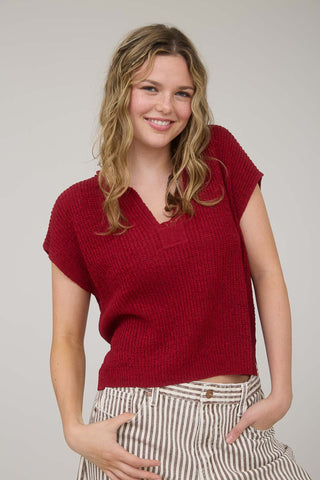 Blu Pepper Split Neck Short Sleeve Top