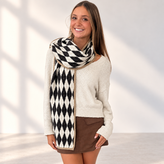Gladys Diamond Checkered Scarf: Brown/Ivory