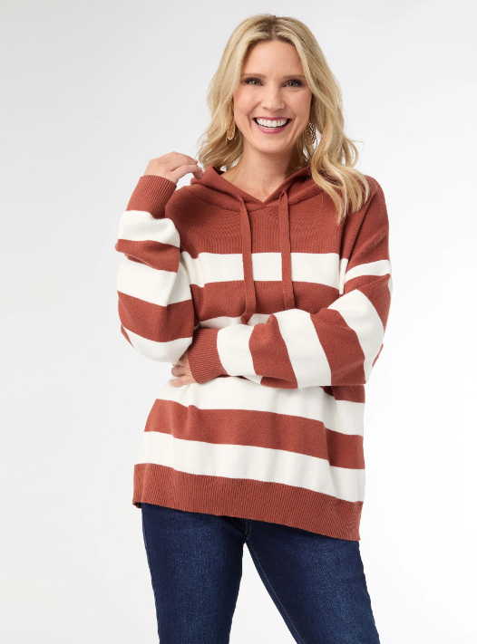 Coco Carmen Striped Pullover With Hood