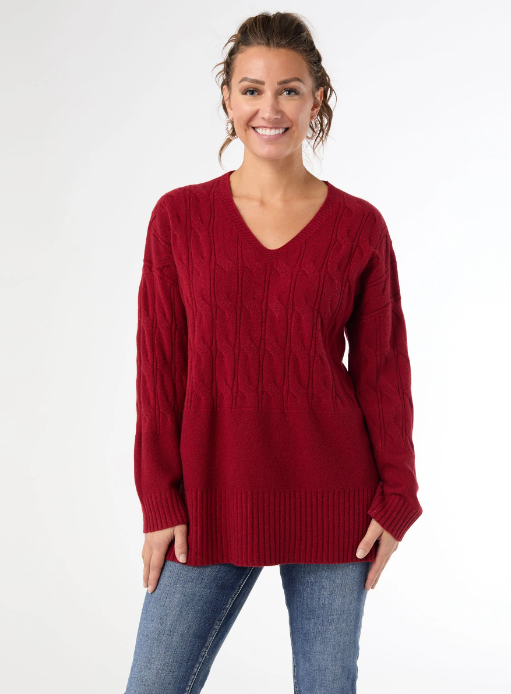 Coco Carmen V Neck Cable Sweater