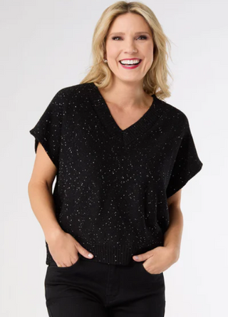Coco Carmen Sparkle V-Neck Cap Sleeve Sweater