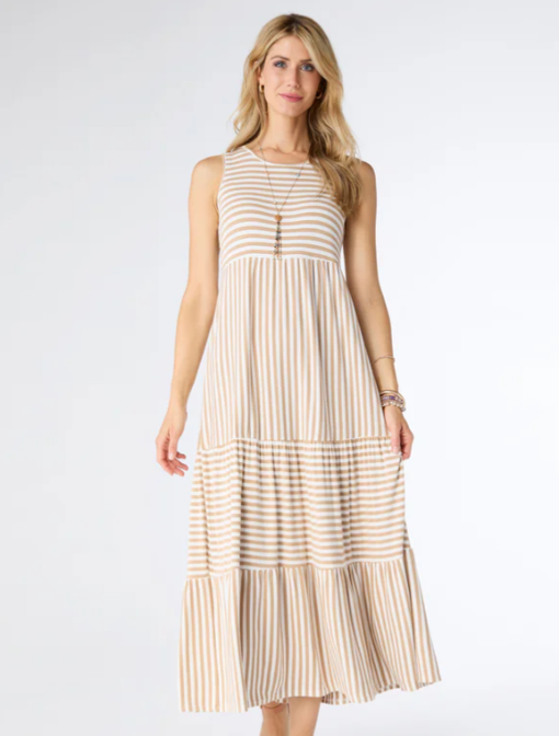 Coco Carmen Striped Tiered Maxi Dress