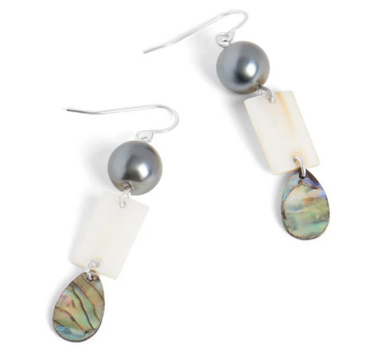 Pearl with Abalone Dangle Earrings