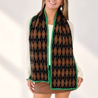 Gladys Diamond Checkered Scarf: Brown/Ivory