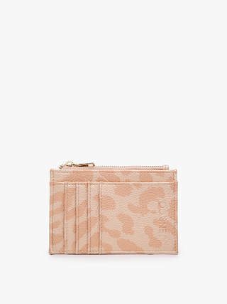 Sia Zip Card Holder Wallet – Compact Vegan Leather Cheetah-Rose