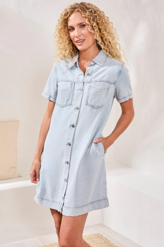 Tribal Button Front Denim Dress