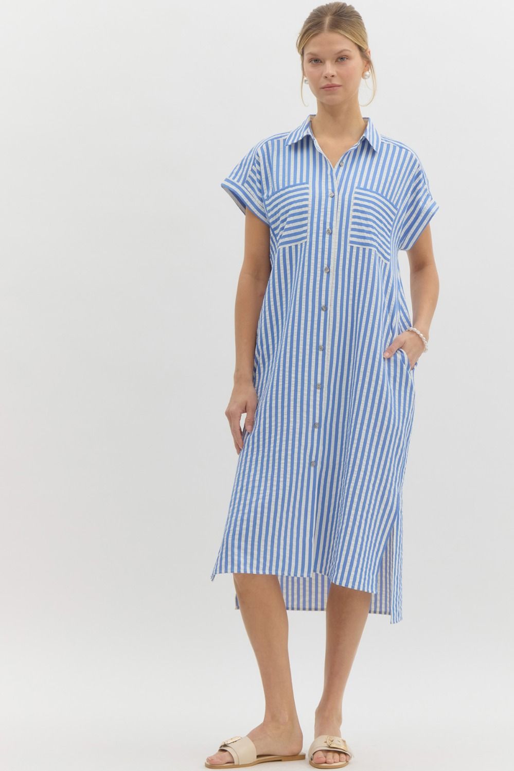 Entro Striped Midi Dress