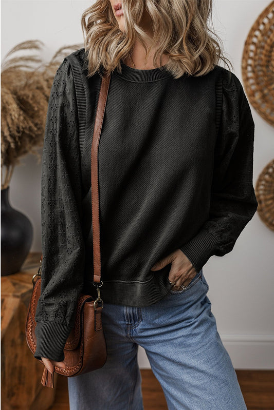 Eyelet Ribbed Sweatshirt