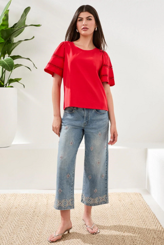 Tribal Flutter Sleeve Top Sangria