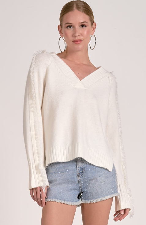 Elan Cream Sweater Fringe Detail
