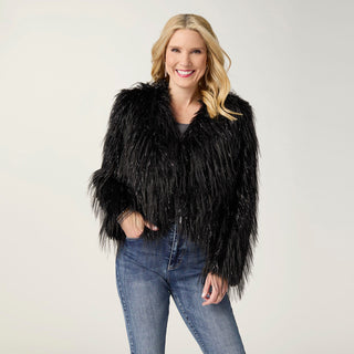 Raven Tinsel Faux Fur Jacket - Black S/M