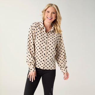 Laura Dot Print Collared Blouse - Cream/Black S/M