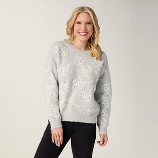 S/M - Embellished Ribbon Sweater - Light Heather..
