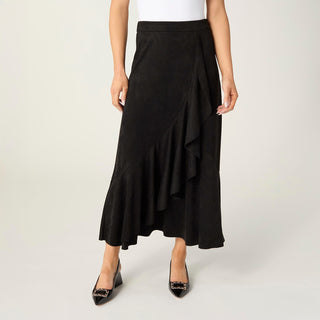 Canyon Faux Suede Skirt with Ruffle - Black S/M