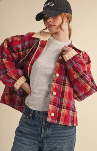 Plaid Quilted Jacket Corduroy Detail